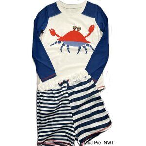 Mud Pie 4T 5T NWT Crab Rash Guard Set swim trunks swimsuit long sleeves blue red